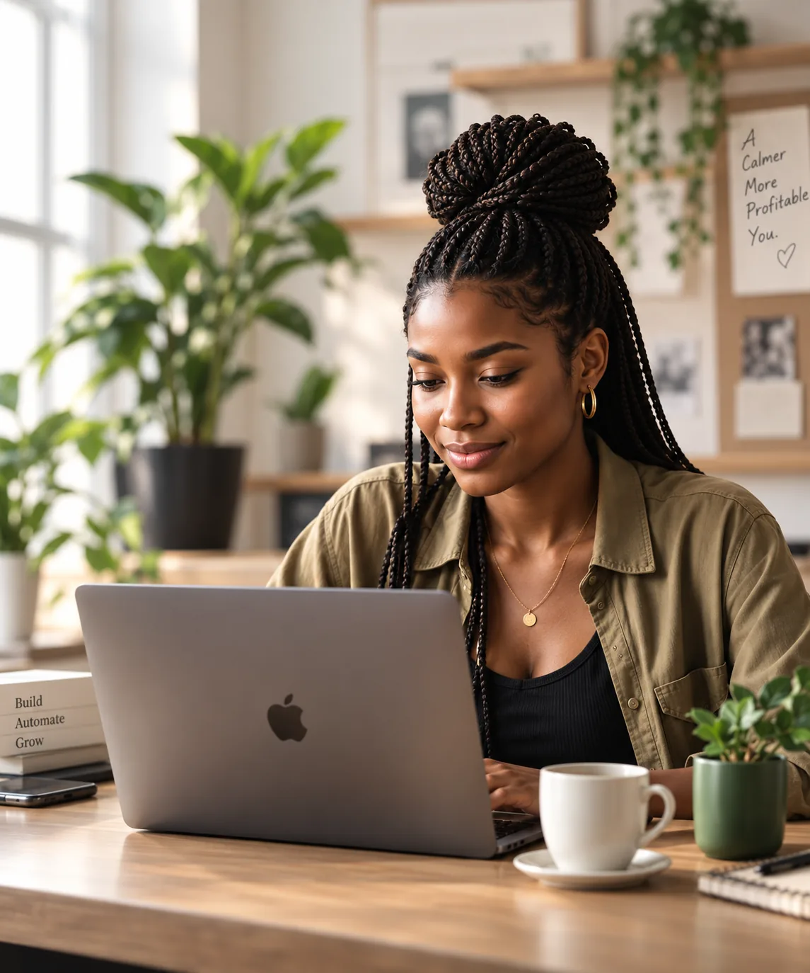A business owner working at her laptop